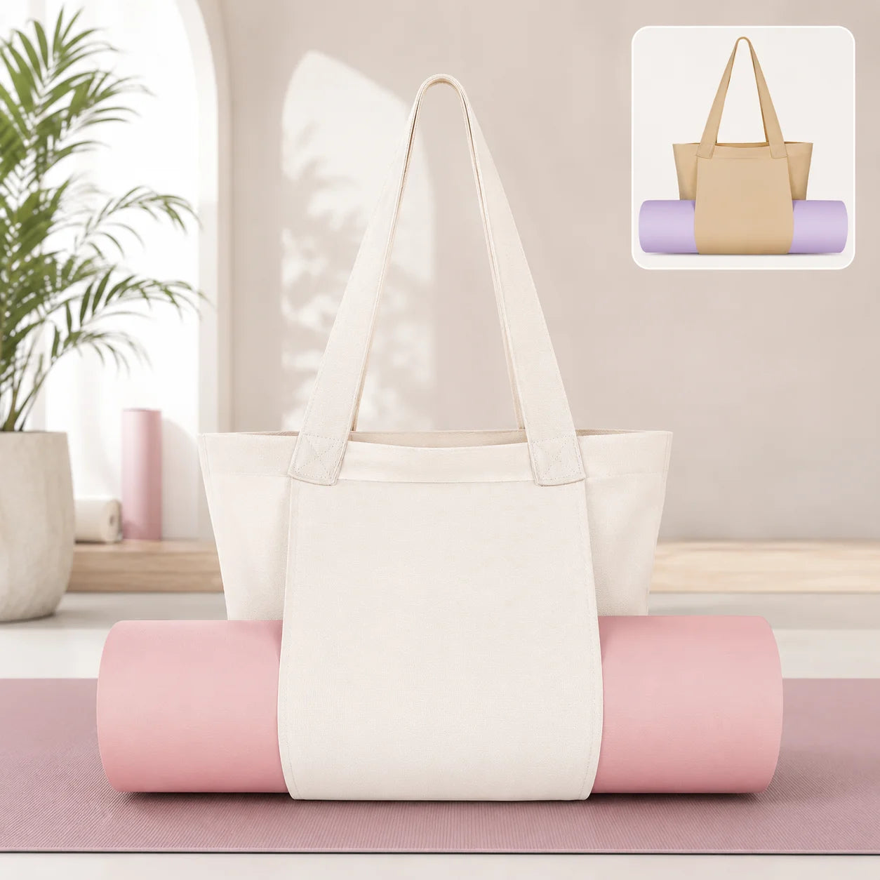 Custom Logo Big Canvas Yoga Mat Bag Multifunctional Gym Shopping Beach Travel Handbags
