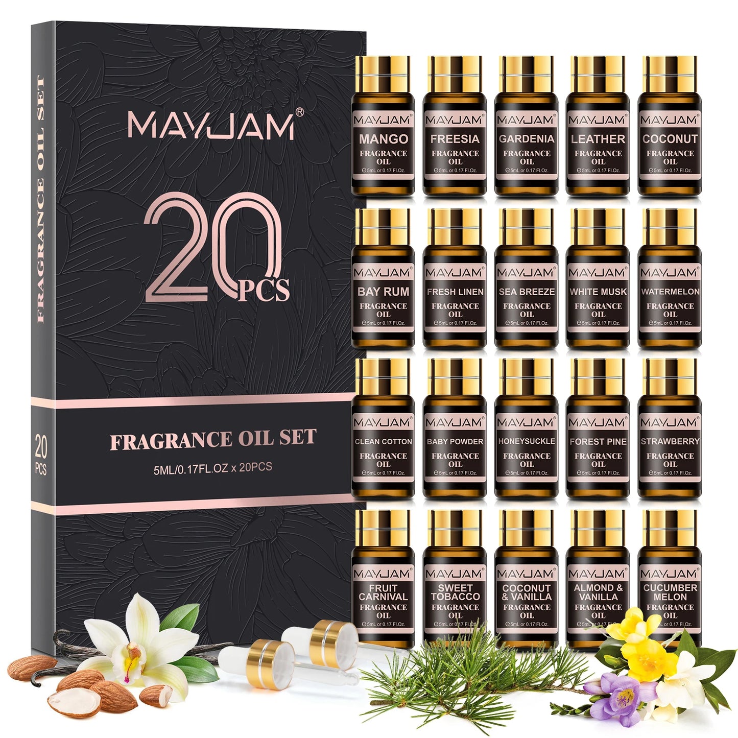 20 Bottles Essential Oils Gift Box Lavender Jasmine Eucalyptus Vanilla Patchouli Citronella Sandalwood Rose Orange Scents