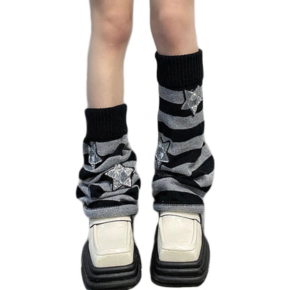 Striped Knitted Leg Warmers Knee High Socks