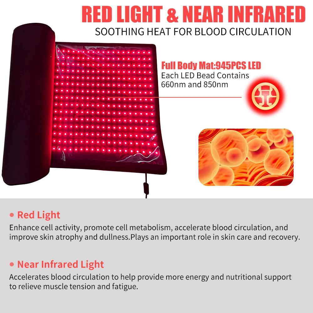Red Light Full Body Mat Blanket Heat Promotes Circulation Relaxes Whole Body