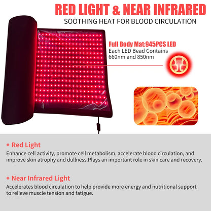 Red Light Full Body Mat Blanket Heat Promotes Circulation Relaxes Whole Body