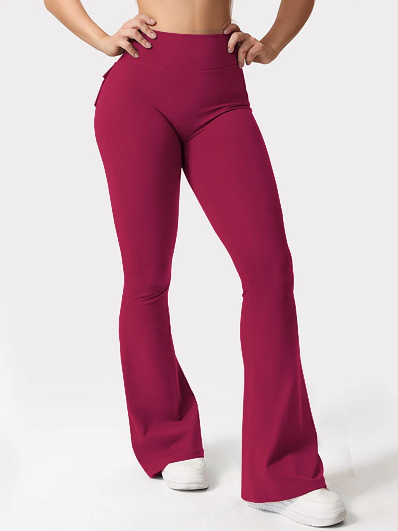 Women's High-Waisted Tummy-Control Yoga Trousers, Outdoor Casual Flare Leggings with Pockets