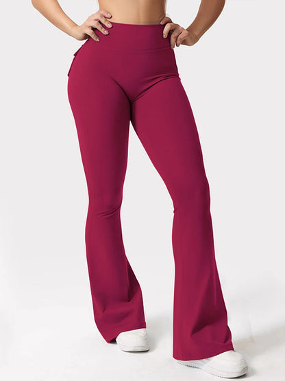 Women's High-Waisted Tummy-Control Yoga Trousers, Outdoor Casual Flare Leggings with Pockets