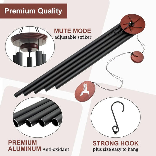 60-Inch 5 Tuned Outdoor Wind Chimes with Deep-Tone Aluminum Tubes for Patio and Garden