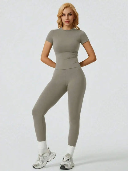 Women's Casual Short Sleeve Top And Long Pants Yoga/Fitness Set Summer