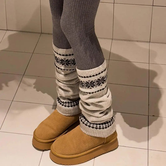 Knitted Leg Warmer Geometric Design Long Stockings