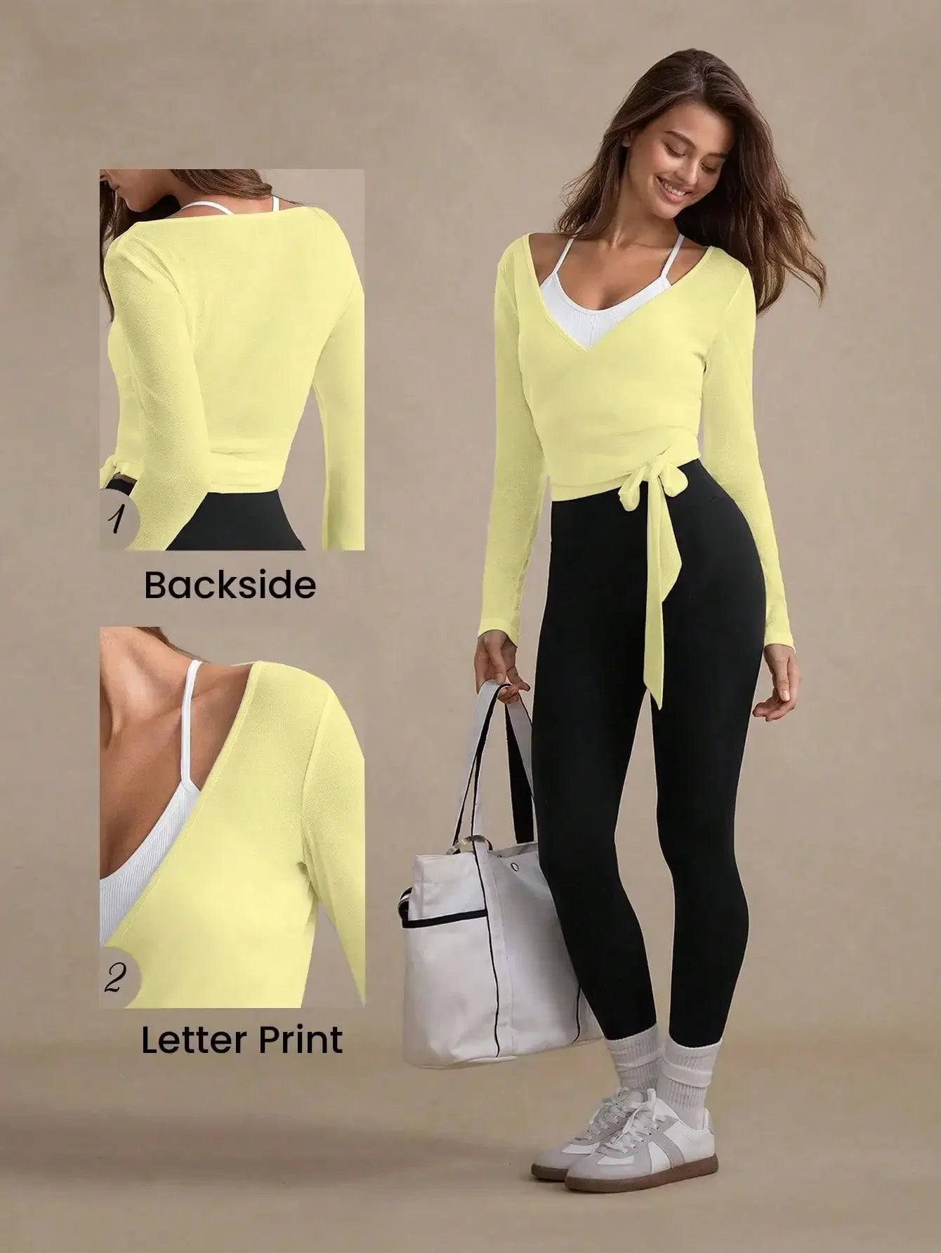 Eassivo Eassivo Women's Casual Lightweight Textured Tie-Front Long Sleeve Sports T-Shirt,