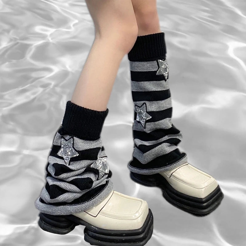 Striped Knitted Leg Warmers Knee High Socks