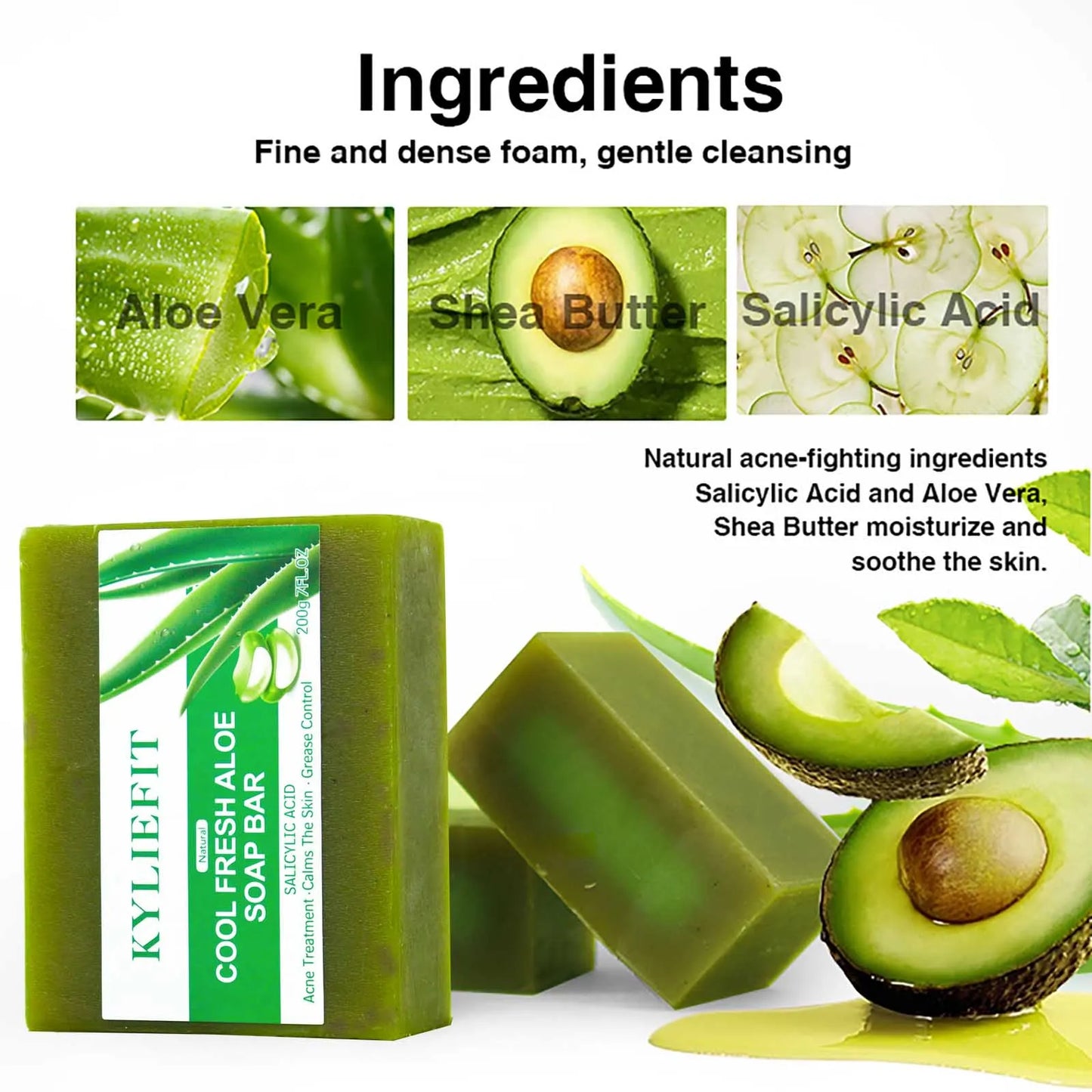 Cool Fresh Natural Aloe Vera Soap Bar for All Skin Types, Reduce Dark Spots, Acne, Smooth Skin