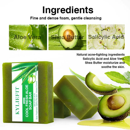 Cool Fresh Natural Aloe Vera Soap Bar for All Skin Types, Reduce Dark Spots, Acne, Smooth Skin