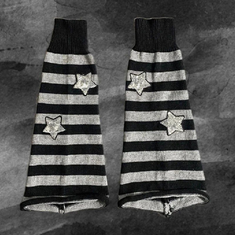 Striped Knitted Leg Warmers Knee High Socks