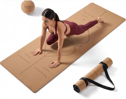 Eco-Friendly Non-Slip Cork Yoga Mat, Thick Cushioning, Alignment Lines