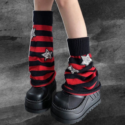 Striped Knitted Leg Warmers Knee High Socks
