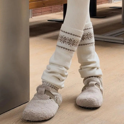 Knitted Leg Warmer Geometric Design Long Stockings