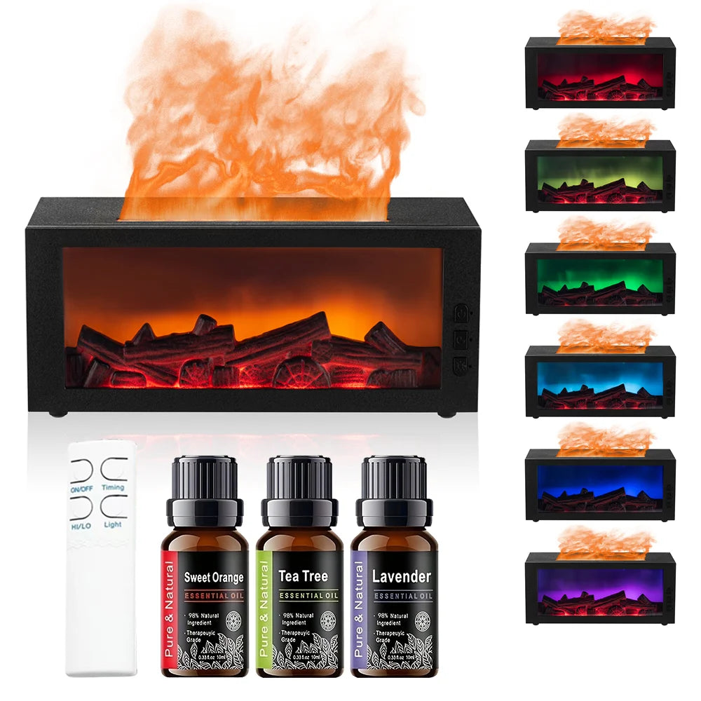 Fireplace Diffuser; Color LED provides Flame Effect, Remote Timer for Relaxing Aromatherapy