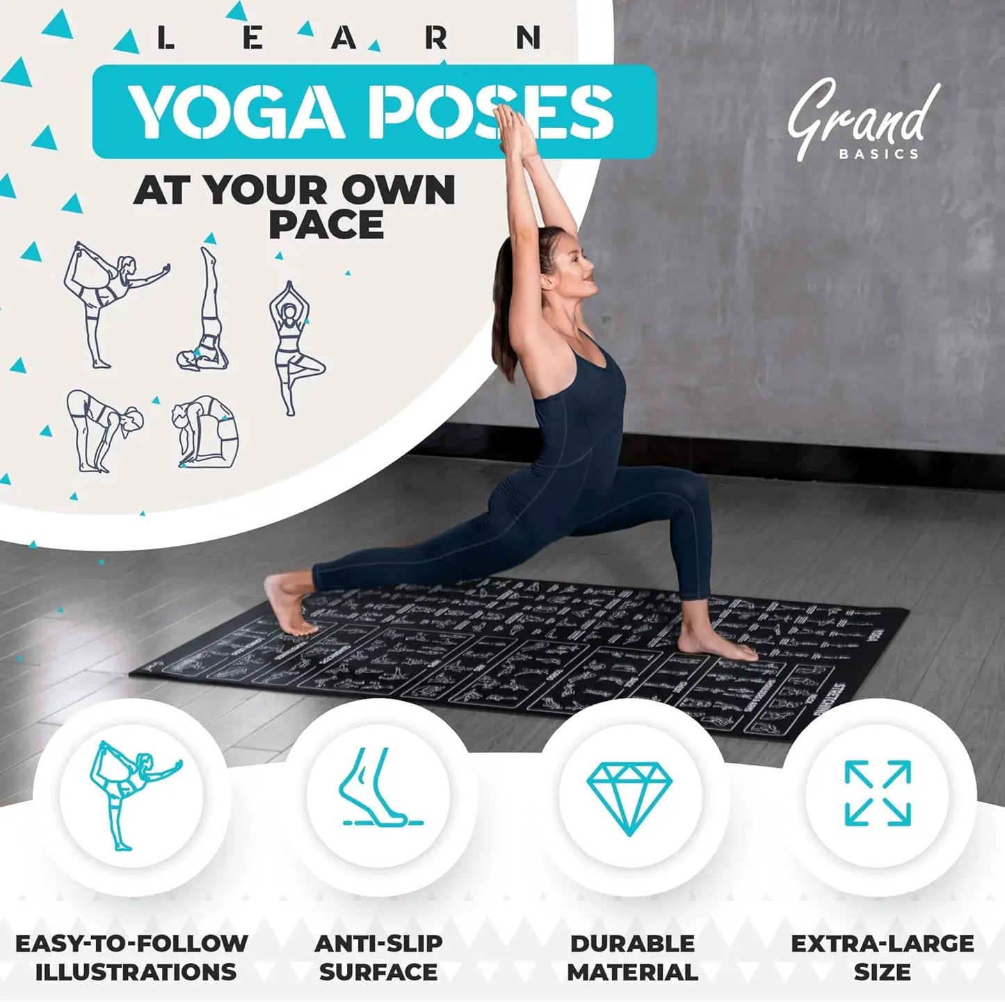 Extra-Large Yoga Mat with 150 Poses Printed