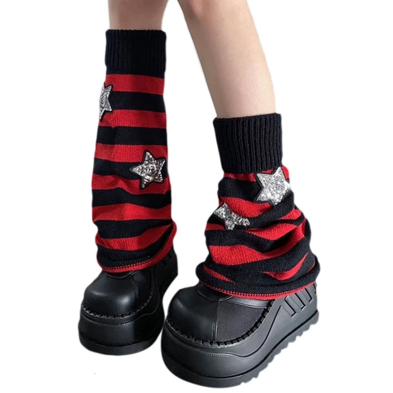 Striped Knitted Leg Warmers Knee High Socks