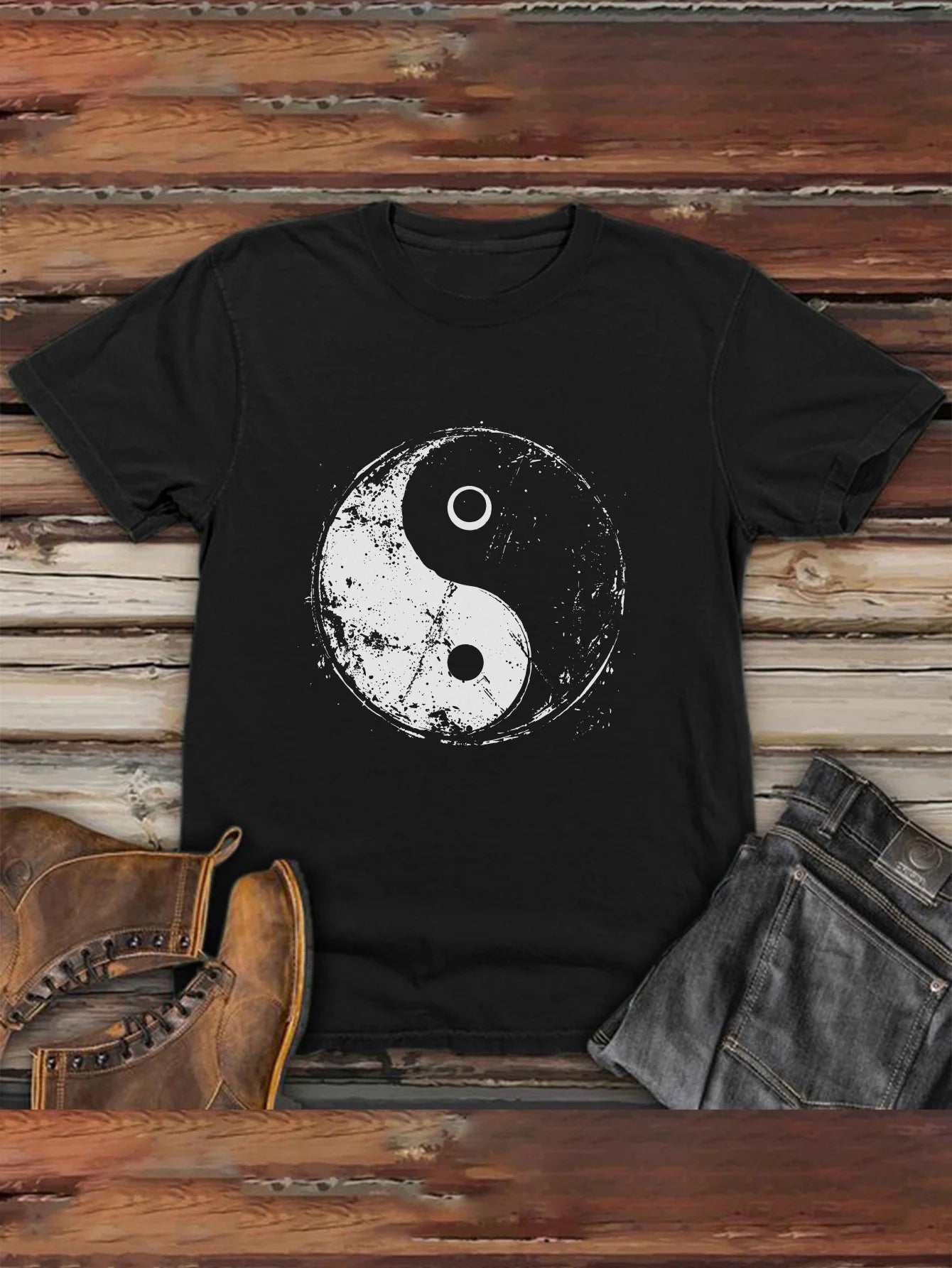 Men'S Casual Crew Neck T-Shirt with Tai Chi Yin Yang Print
