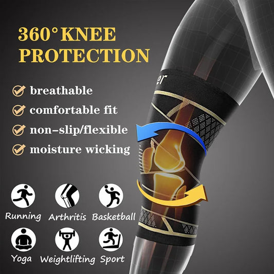 Flexible & Non-Slip Copper Fiber Knee Brace for Pain Relief, Support for Arthritis Running Yoga,