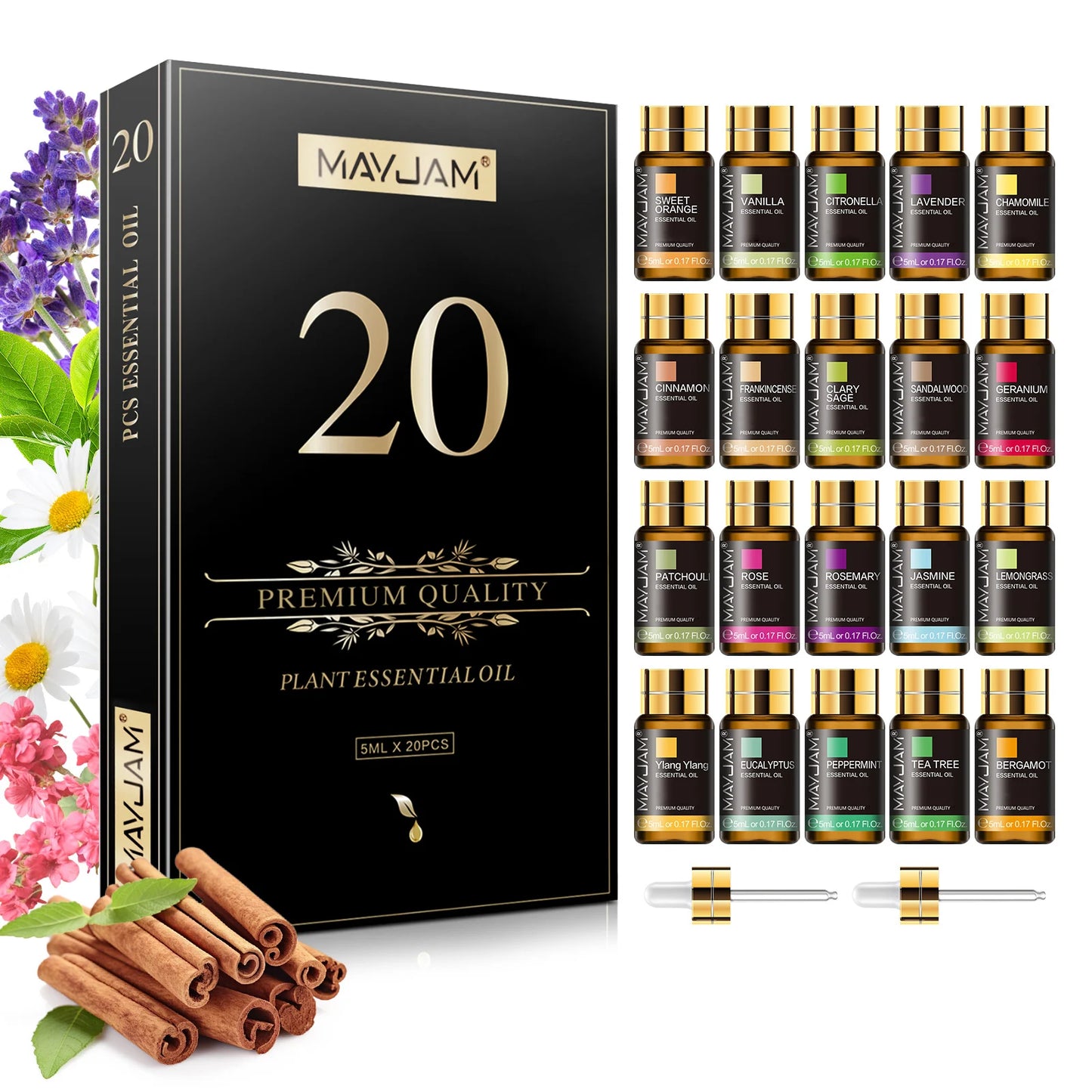 20 Bottles Essential Oils Gift Box Lavender Jasmine Eucalyptus Vanilla Patchouli Citronella Sandalwood Rose Orange Scents