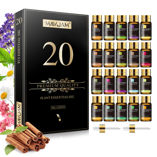 20 Bottles Essential Oils Gift Box Lavender Jasmine Eucalyptus Vanilla Patchouli Citronella Sandalwood Rose Orange Scents