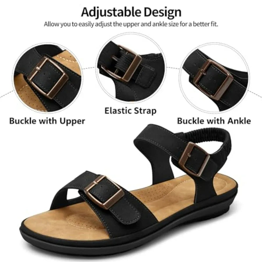 Flat Sandals for Women Dressy: Anti-Slip and Adjustable for Daily Walking - Breathable and Soft Insole All-Day Comfort in Summe