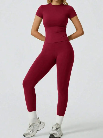 Women's Casual Short Sleeve Top And Long Pants Yoga/Fitness Set Summer