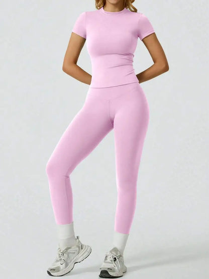 Women's Casual Short Sleeve Top And Long Pants Yoga/Fitness Set Summer